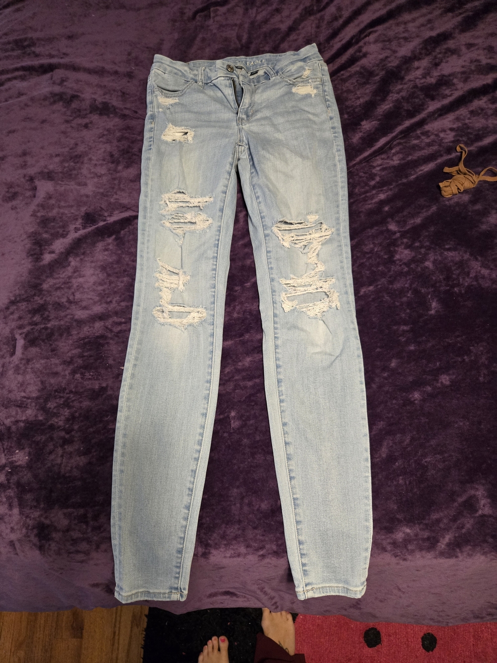 American Eagle Light Blue Distressed Skinny Jeans
